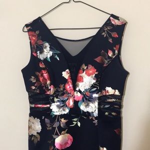 Blue Dress Floral Pattern with Slit + Sheer Cutout